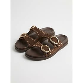 Women's Vacation Island  Cruise Buckle Metal Flat Heel Round Toe Vacation Faux Suede Loafer Black Brown Beige