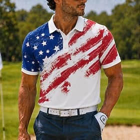 4th of July 2026 250th Men's American US Flag Sports Polo Shirts Short Sleeve Polo Shirts Collared Shirts Casual Athleisure 3D Print Buttons Breathable Mesh Sp