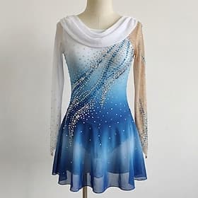 Robe de patinage artistique Femmes Patinage Robe Bleu Patchwork Ourlet asymétrique Haute Élasticité Entraînement Compétition Tenue de Patinage Classique crista