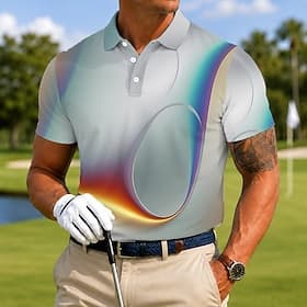 Men's Geometic Golf Sports Polo Shirts Short Sleeve Polo Shirts Lapel Casual Athleisure 3D Print Buttons Breathable Mesh Spring  Summer Blue Green Gray