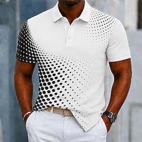 Men's Geometic Polo Shirts Short Sleeve Polo Shirts Collared Shirts Casual Athleisure Daily Wear 3D Print Buttons Breathable Mesh Spring  Summer Blue Black Red
