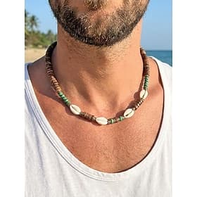 Men's Multi-Style Bohemian Summer Necklace, Wood Bead and Shell Beaded Necklace for Beach Vacation, Coastal Casual Natural Jewelry for Men