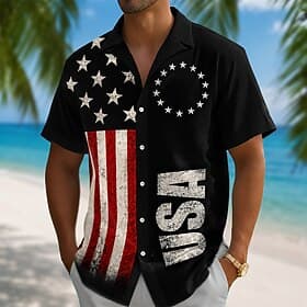 4 juillet 2026, 250e anniversaire Homme Drapeau Américain Chemise Chemise d'été Chemise Boutonnée Manche Courte Patriotique Extérieur Festival Été Printemps Co