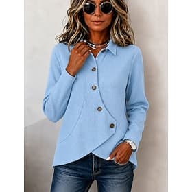 Femmes Chemisier Boutons Couleur Unie Élégant Occasionnel manche longue Col Rabattu Hauts Réguliers Occasionnel Quotidien Bleu Orange Été Printemps Automne
