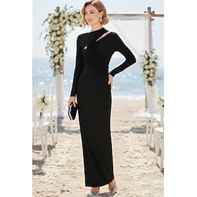 Sheath Column Floor Length Party Dress Wedding Guest Dress Wedding Guest Dresses Elegant Long Sleeve Boat Neck Wedding Wedding Guest with Beaded Ruched