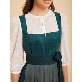 Oktoberfest Shirt Dirndl Blouse Lace Round Neck Puff Sleeve Maid Bavarian Alpine Heritage Wiesn Women's Carnival Party Beer Festival Traditional Style Cloth