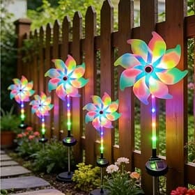 1 girouette solaire lumineuse pour jardin, sculpture éolienne à 4 niveaux avec éclairage LED, rotation à 360°, décoration extérieure pour terrasse et pelouse.