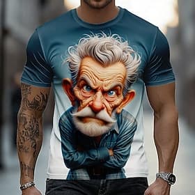 Homme A Ombre Vieil Homme T-shirt Manche Courte T-shirt Impression 3D Col ras du cou Chemise Drôle Occasionnel Quotidien Rue Bleu Jaune Gris Été Printemps Vête