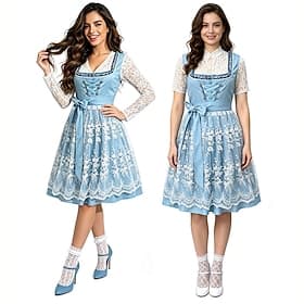 Oktoberfest Dirndl Dress Dirndl Set Dirndl Blouse Midi Length Maid Bavarian German Alpine Wiesn Women's Carnival Beer Festival Traditional Style Cloth