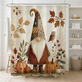 Rideau de douche imprimé de tournesols nains, de feuilles de citrouille et de citrouilles d'automne, décoration de salle de bain en tissu de style artistique a