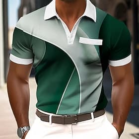 Homme Géométrique Ligne Polo Manche Courte Polos Chemises à Col Vêtement décontracté de travaile Extérieur Athleisure Tenue quotidienne Impression 3D Boutons M thumbnail 5
