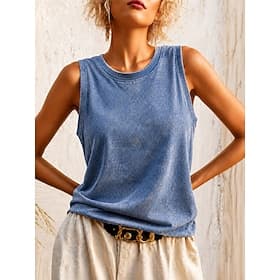 Women's 100% Cotton Henley Shirt Washed Acid Wash Vintage Washed Vintage Fashion Stylish Sleeveless Short Sleeve Raglan Sleeves Crew Neck Round Neck Henley Lon