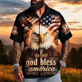 4 juillet 2026, 250e anniversaire Homme Aigle Drapeau Américain Chemise Chemise d'été Chemise Boutonnée Manche Courte Patriotique Extérieur Festival Été Printe thumbnail 3
