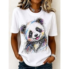 Women's T Shirt Print Graphic Animal Cat Fashion Stylish Classic Short Sleeve Crew Neck Round Neck Regular Tops Casual Daily Sports Blue Black White Yellow Sum