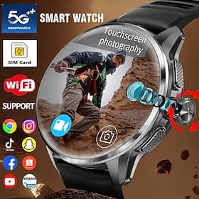 Montre connectée 5G avec emplacement pour carte SIM, montre connectée Android pour homme avec caméra rotative, Wi-Fi, GPS et compatible avec les réseaux sociau