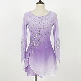 Robe de patinage artistique Femmes Patinage Robe Violet Claire Patchwork Ourlet asymétrique Haute Élasticité Entraînement Compétition Tenue de Patinage Classiq
