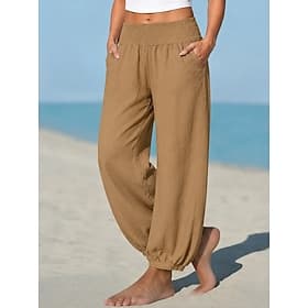 Femmes Culottes Jambe Large Pantacourt Mode Occasionnel Longueur complète Taille moyenne Couleur Unie Avec Poches Confort Non Elastique Occasionnel Vacances No