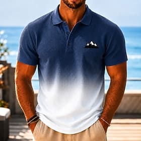 Men's Gradient Waffle Polo Shirts Short Sleeve Polo Shirts Collared Shirts Casual Resort Party Evening Wear Dailywear 3D Print Buttons Breathable Mesh Spring