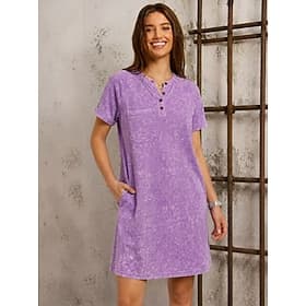 Women's 100% Cotton T Shirt Dress Washed Dress Loose Fit Plain Short Sleeve Crew Neck Mni Dress