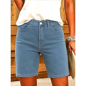 Femmes Jeans Chinos Shorts Short Burmuda Mode Longueur Genou Taille haute Classique Confort Élastique Vacances Bleu clair Été Printemps Coupe régulière