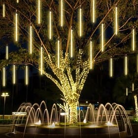 Lumières solaires effet pluie d'étoiles filantes, gouttes de neige et stalactites de pluie scintillantes pour mariages, fêtes et Noël en extérieur, éclat color