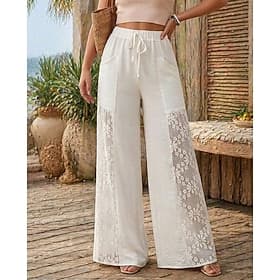 Femmes Jambe large Vacances Mode Longueur complète Taille moyenne Confortable Respirant Non Elastique Vacances Formel Noir Blanche Été Printemps Coupe Ample