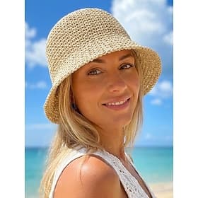 Women's Boho Straw Bucket Hat, Summer Woven Sun Hat for Women, Lightweight Beach Fisherman Cap in Multiple Colors, Vacation Travel Hat