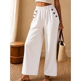 Femmes Jambe large Chinos Élégant Longueur complète Taille haute Uni Confortable Non Elastique Vacances Blanche Noir Jaune Kaki Été Printemps Automne
