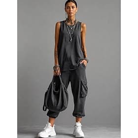 Femmes Survêtement Camisoles Sans manches Col ras du cou Couleur Unie Mode Streetwear Occasionnel Quotidien Extérieur Bleu Noir Blanche Printemps  Été Coupe Am
