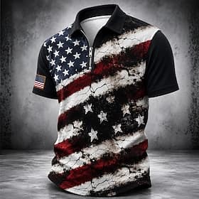 4 juillet 2026, 250e anniversaire Homme Drapeau Américain Polo Polo à fermeture éclair Manche Courte Col Rabattu Décontracté / Sportif Occasionnel Quotidien Sp thumbnail 2