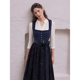 Oktoberfest Robe Dirndl Longueur midi Paillettes Broderie avec poches Col carré Femme de ménage Bavarois Allemand Alpin Prairies Femmes Carnaval Fête de la Biè — image 1