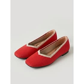 Ballerines rouges rayées pour femmes, en maille respirante - chaussures légères et confortables à enfiler, à bout carré, avec semelle intérieure rembourrée, id