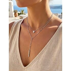 Collier pendentif double rangée en or et argent pour femme, bijou minimaliste en alliage à plusieurs rangs, élégant au quotidien, idéal pour les vacances, le t