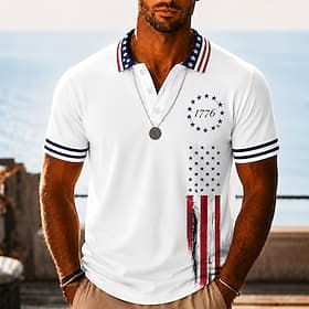 4th of July 2026 250th Men's American US Flag Polo Shirts Short Sleeve Polo Shirts Lapel Casual Athleisure Festival Outfit 3D Print Buttons Breathable Mesh Spr