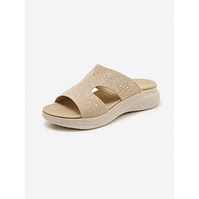 Women's Rhinestone Knit Arch Support Slide Sandals – Sparkly Comfort Open Toe Slippers with Cushioned Footbed  Shock Absorbing Sole, Lightweight Walking Sandal