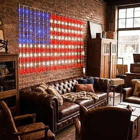 Guirlande lumineuse drapeau américain pour le 250e anniversaire des États-Unis, 1,8 m, 128 LED rouges, blanches et bleues, guirlande patriotique USB pour fenêt