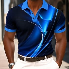 Men's Geometic Line Polo Shirts Short Sleeve Polo Shirts Collared Shirts Business Casual Outdoor Athleisure Daily Wear Pocket 3D Print Buttons Summer Spring Bl thumbnail 2