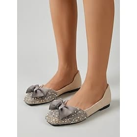 Ballerines scintillantes à strass et perles pour femmes - élégantes chaussures habillées à nœud en satin, parfaites pour un cocktail ou un dîner. invité au mar
