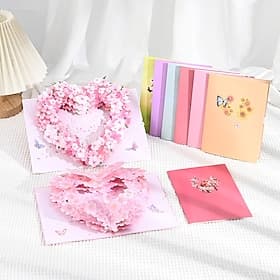 Ensemble de cartes pop-up 3D assorties, cartes de vœux artisanales en forme de cœur fleuri et de fleurs de cerisier pour femmes, maman, elle - fête des mères,