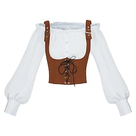 Rétro Vintage Médiéval Renaissance Veste Chemise Manches longues Paysan Épaules Dénudées Déguisement Femmes Fantaisie Halloween Carnaval Foire de la Renaissanc