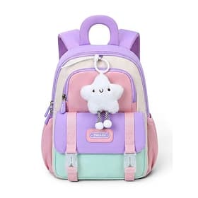 Waterproof Polyester Kindergarten Backpack for Girls Boys Large Capacity Multi-Compartment Kids Bookbag Cute School Bag with Reflective Stripes Pink Purple Gre