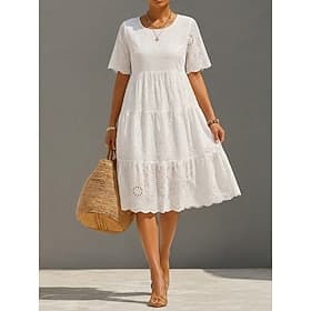 Femmes Robe Midi Robe trapèze Robe d'été Occasionnel Quotidien Sortir Coupe régulière Uni Manche Courte Col ras du cou Blanche Jaune Rose Claire Bleu Ciel Été