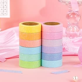 Lot de 12 rouleaux de ruban adhésif décoratif pailleté washi tape, couleur unie scintillante, idéal pour le scrapbooking et les loisirs créatifs. bricolage, bu