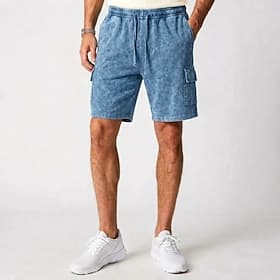 Men's Acid Wash Shorts - Drawstring Elastic Waist - Blue