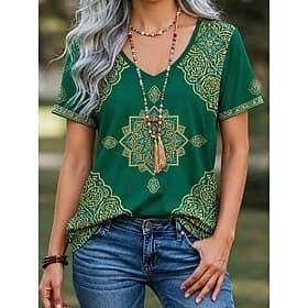 Easter Women's T Shirt Print Floral Graphic Plants Stylish Classic Casual Short Sleeve V Neck Crop Tops Casual Daily Green Summer Spring