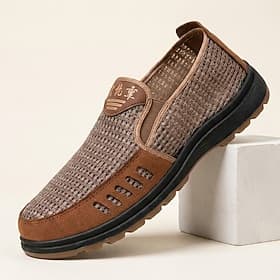 Men's Classic Casual Daily PU Leather Mesh Comfortable Breathable Loafer Black Coffee Gray Summer Spring All Seasons