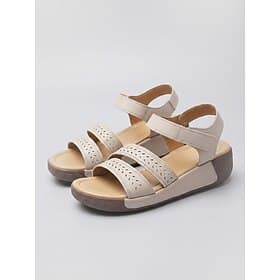 Women's Beige Microbial Leather Comfort Platform Sandals – Lightweight Wedge Sandals with Cushioned Footbed and Non-Slip Sole for Travel, Vacation, Shopping an