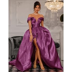 Ligne A Longueur au sol Robe de Soirée Tenue de soirée Style Célébrité Éclat Tapis rouge Sans manches Épaules Dénudées Carnaval Formel Satin Dos nu avec Fente