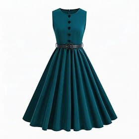 Années 1950 Rétro Vintage Rockabilly Midi Robe Évasée Sans manches Taille haute Couleur Unie Ajusté  Évasé Col rond Déguisement Femmes Réveil Fête du thé Décon