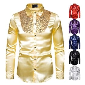 Homme Chemise Chemise en satin Chemise habillée Chemise Décontractée Couleur Unie Extérieur Travail Noir Blanche Rouge bleu marine manche longue Col Rabattu Ét
